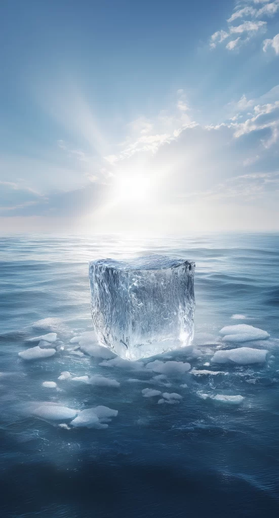 Ice Cube Ocean Sunlight Reflection Clouds