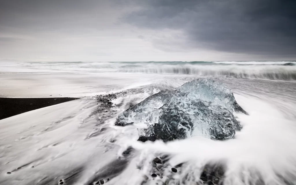 ice ocean waves beach storm