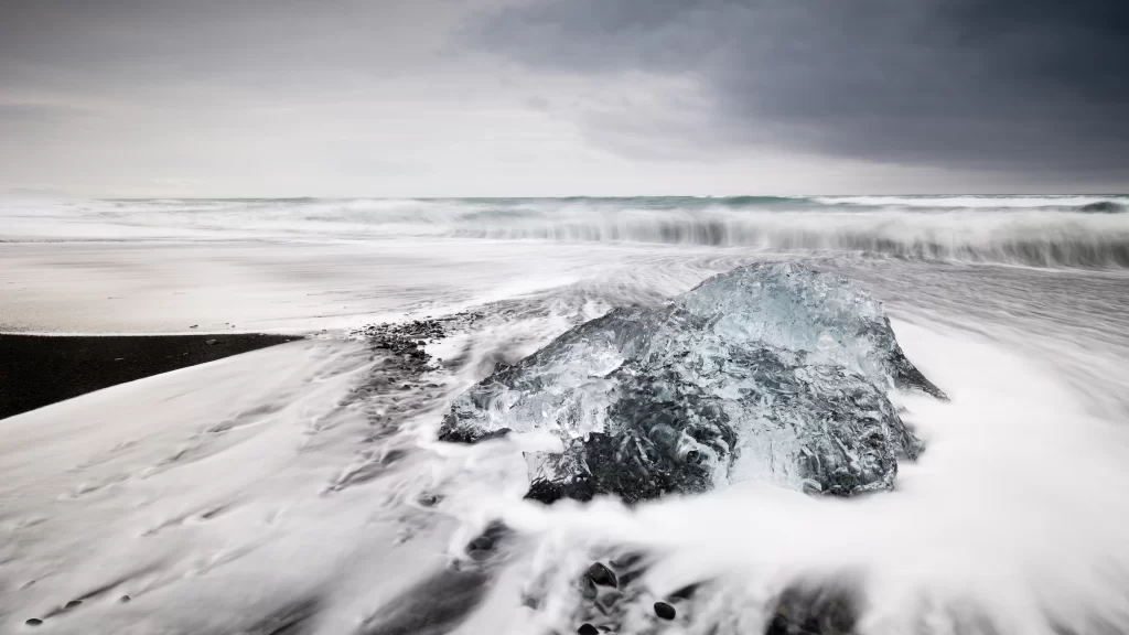 ice ocean waves beach storm