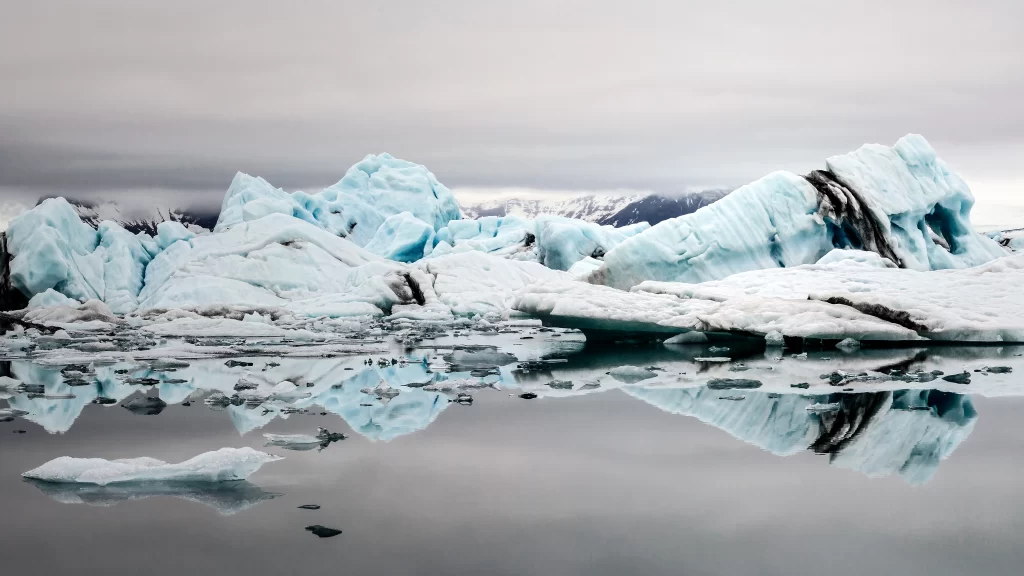 Icebergs Cold Reflection Water Sky Mountains