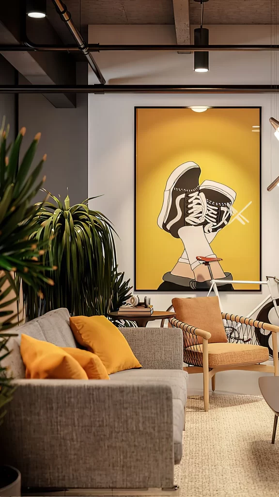 Industrial Living Room With Art and Bicycle