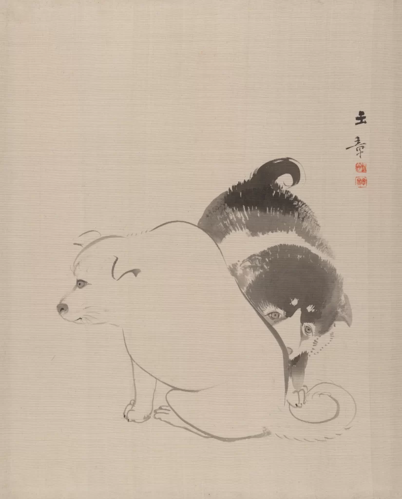 Ink wash dogs traditional simplicity Kawabata Gyokusho