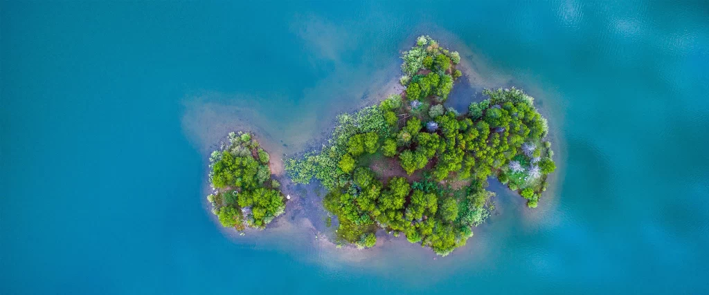 Island Aerial View Greenery Water Nature Tranquility