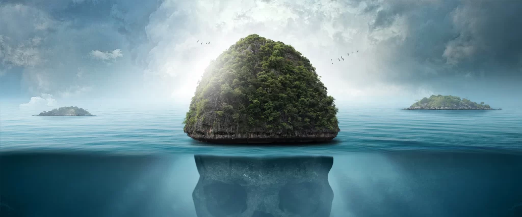 Island Skull Water Clouds Reflection Surreal