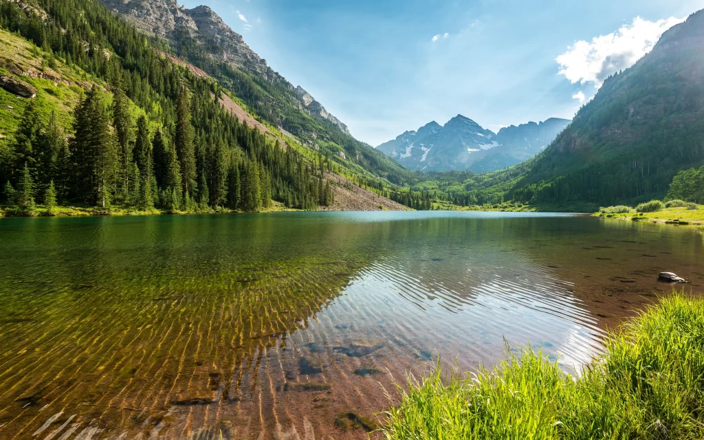 lake mountain forest sky water
