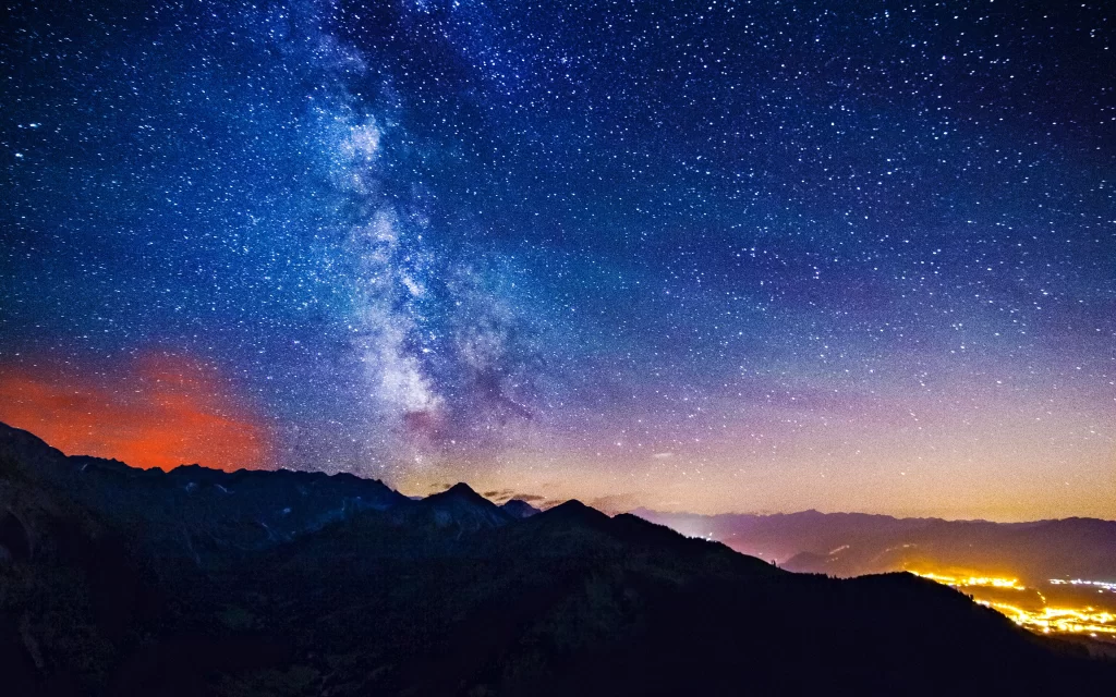 Milky Way Starry Night Sky Mountain Range City Lights