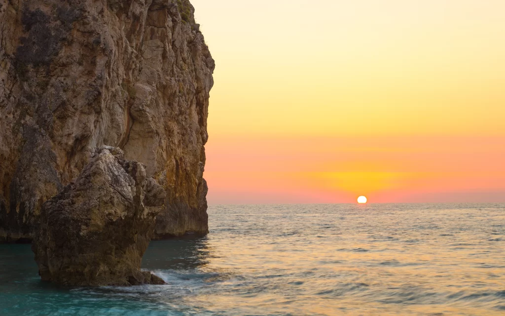 Sunset Ocean Rocky Shoreline Horizon