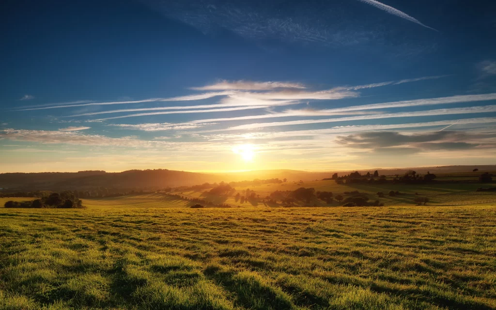 Sunset Golden Fields Clouds Horizon Nature