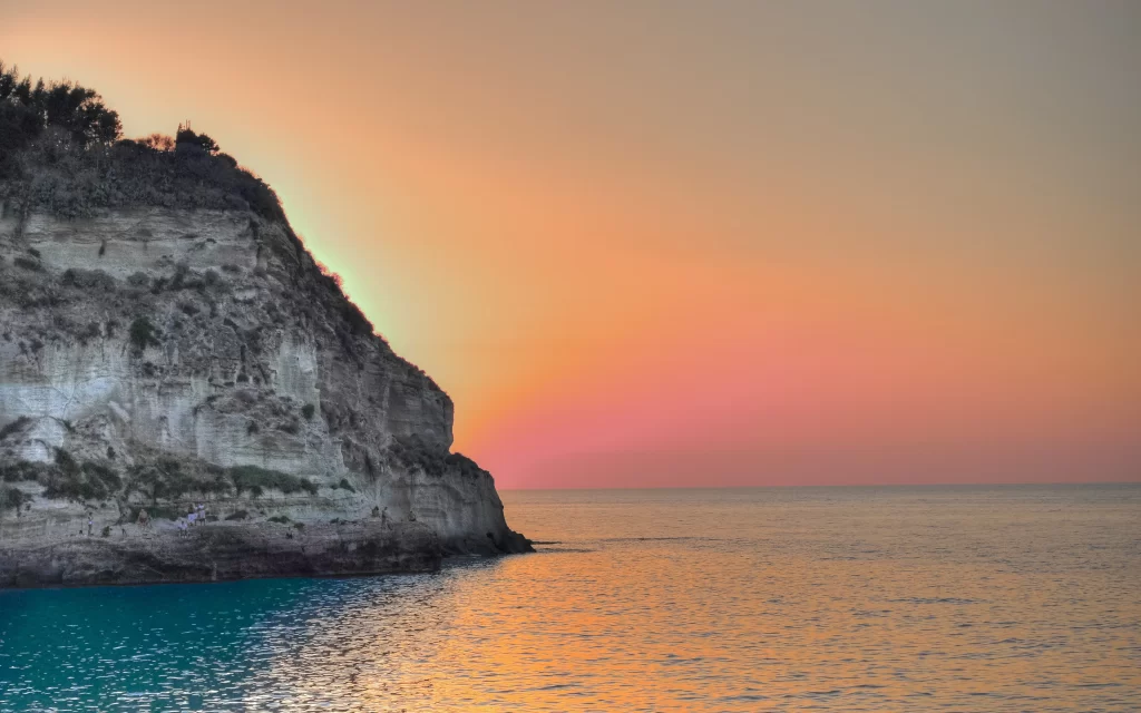 Sunset Orange Sky Cliff Ocean Reflection