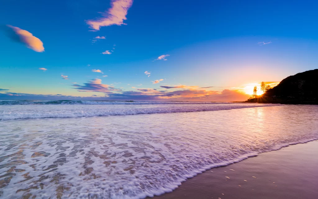 Sunset Ocean Waves Sandy Beach Summer