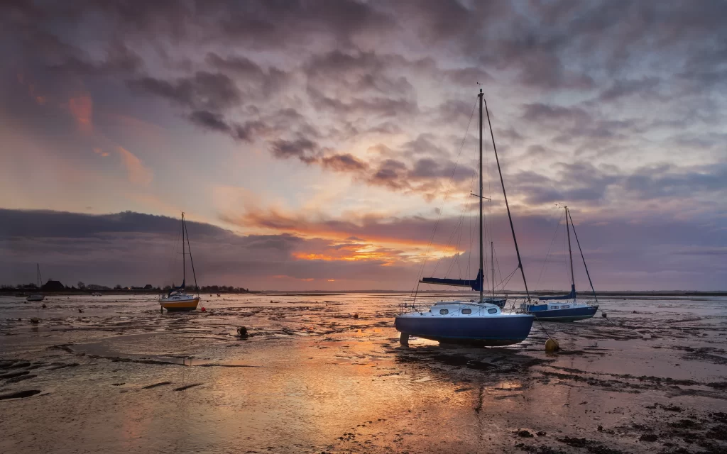 Sunset Clouds Sailboats Mudflats Reflections