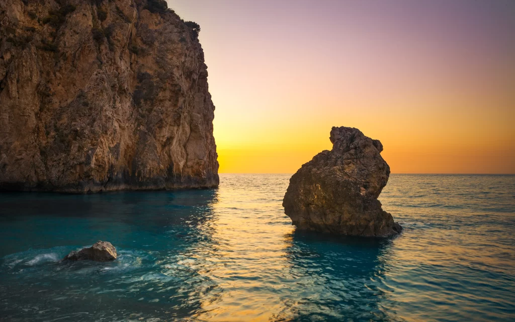 Sunset Ocean Rock Cliff Horizon