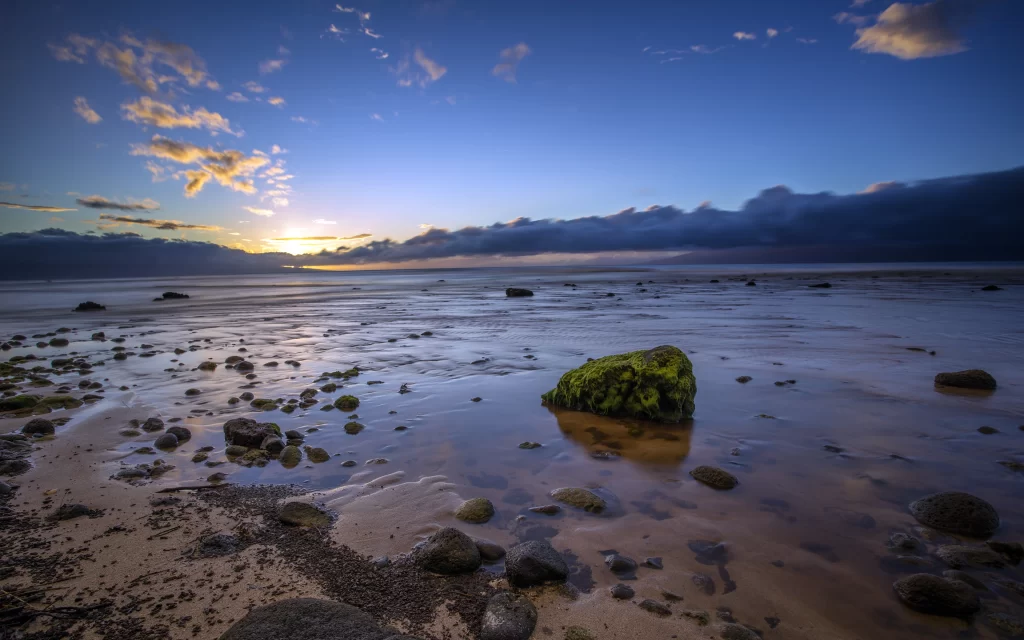 Sunset Clouds Ocean Rocks Shoreline Reflection