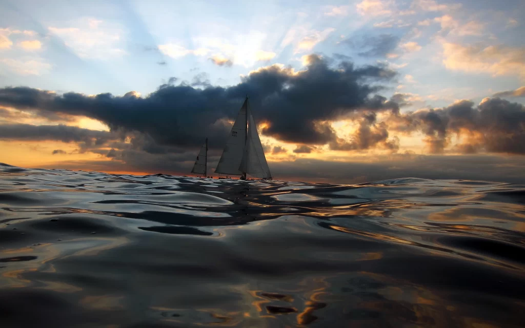 Sunset Clouds Sailboat Ocean Waves Reflection