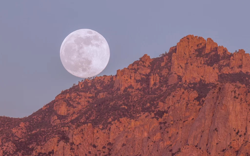 Full Moon Mountain Sunset Orange Sky