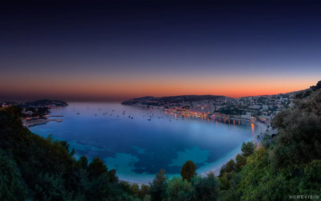 Sunset Orange Sky Coastal Town Bay Boats