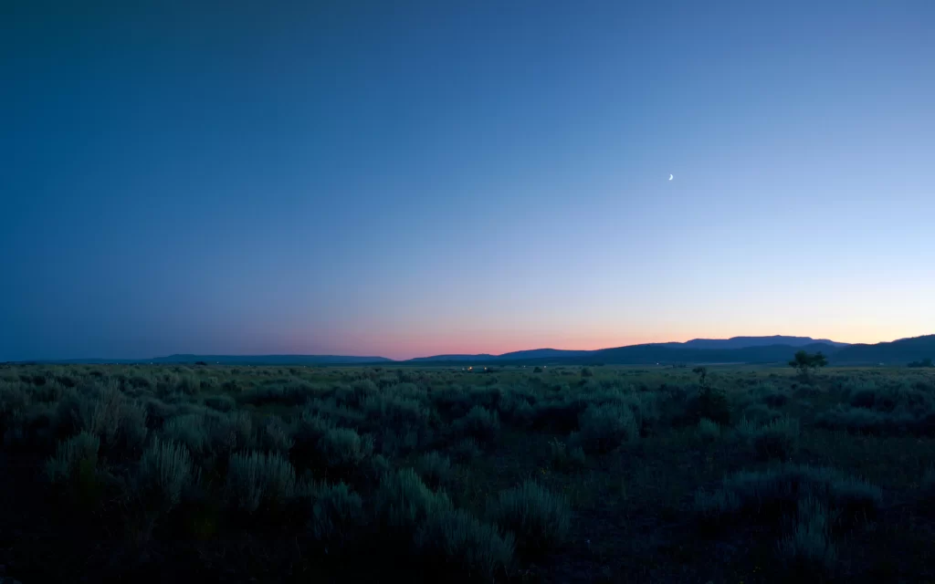 Twilight Crescent Moon Prairie Hills Horizon