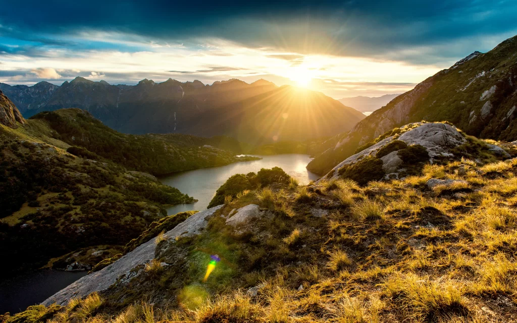 Sunset Mountain Lake Reflections Nature Scenery