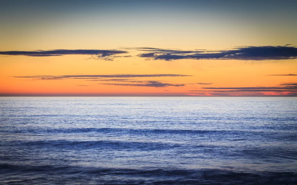 Sunset Orange Clouds Ocean Horizon