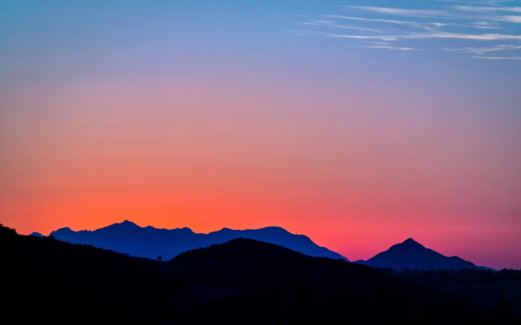 Sunset Mountain Range Silhouette Sky Gradient