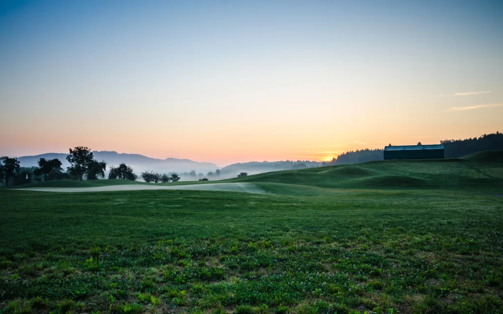 Sunset Green Hills Misty Trees Mountain Ridge