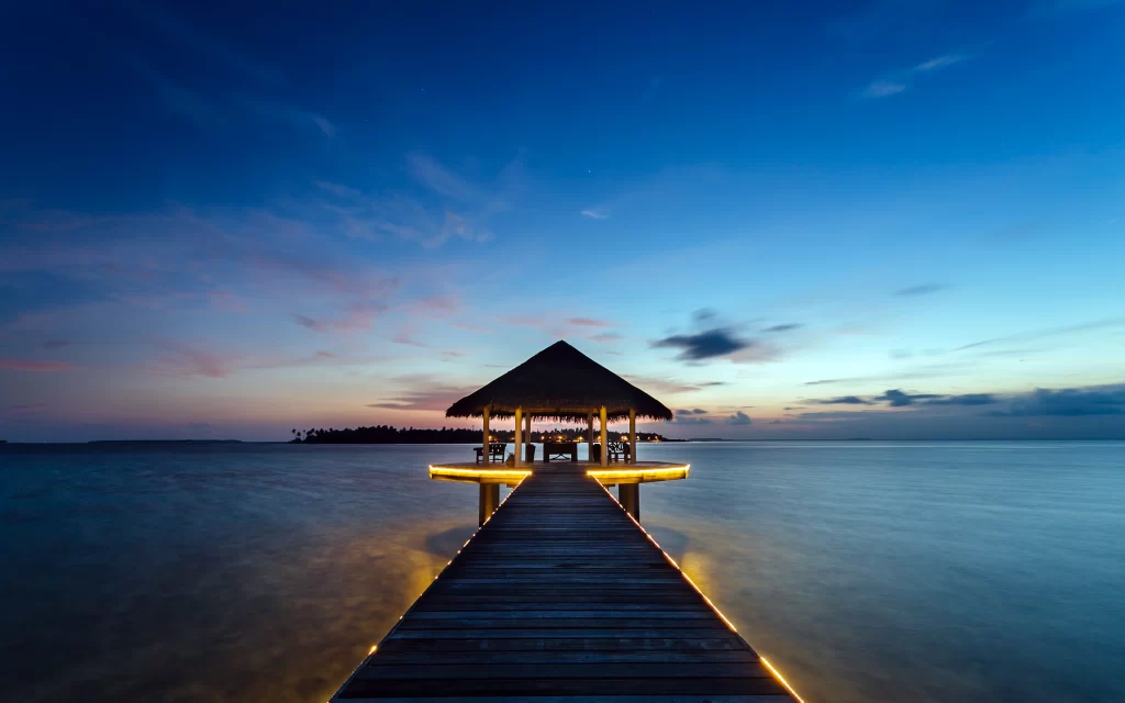 Twilight Seaside Pier Wooden Hut Calm