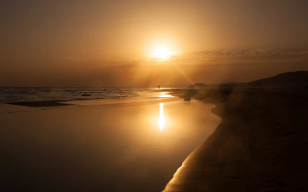 Sunset Golden Light Beach Ocean Reflection