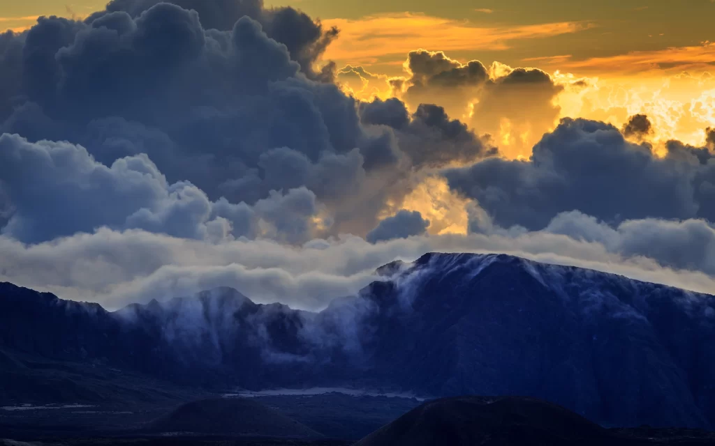 Sunset Clouds Mountain Mist Golden Light