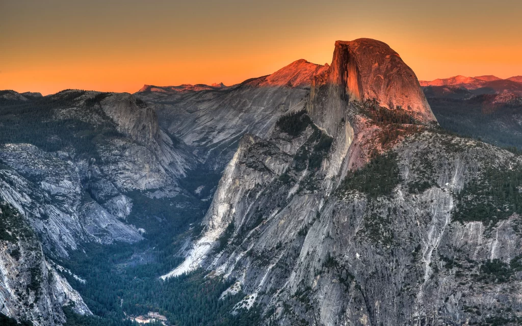 Sunset Mountain Peaks Granite Forest Valley
