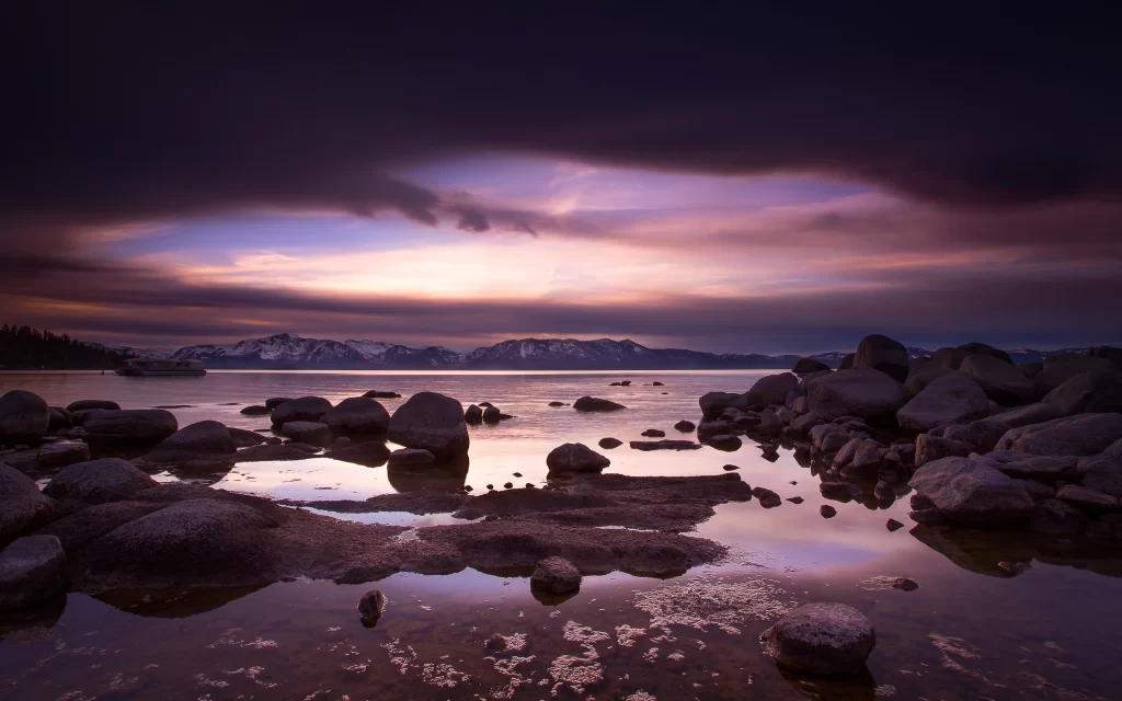 Sunset Clouds Mountain Lake Reflection Rocks
