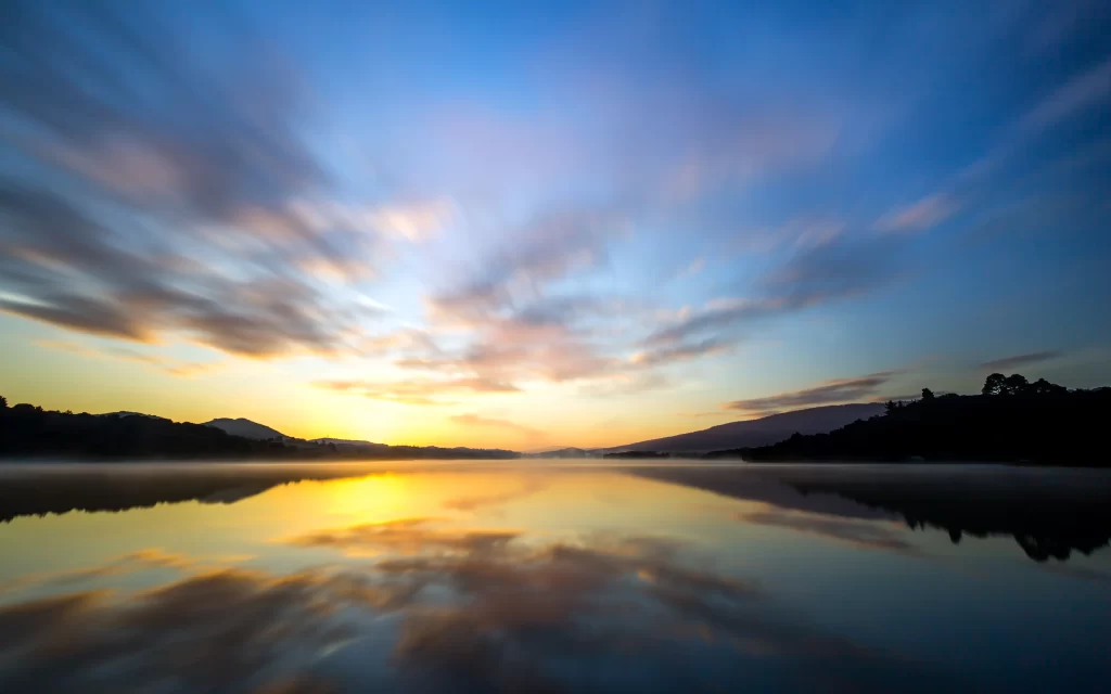 Sunset Clouds Lake Reflection Mountain Silhouette