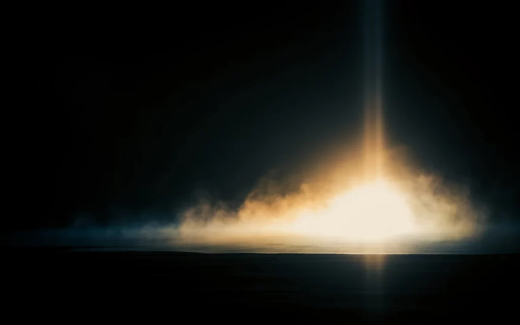 Rocket Launch Night Sky Bright Light Smoke Darkness