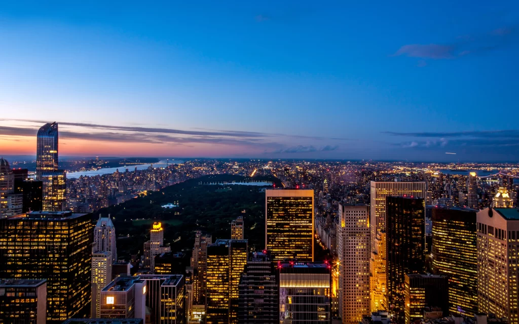 Cityscape Skyscrapers Sunset Lights Urban Skyline