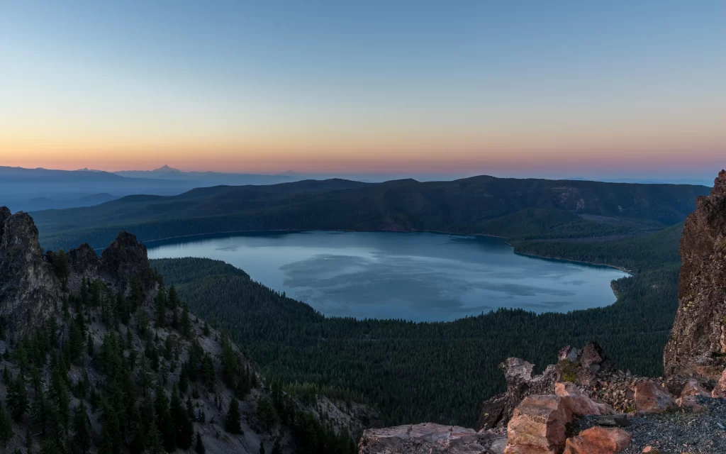 Sunset Mountain Lake Forest Peaks Scenic