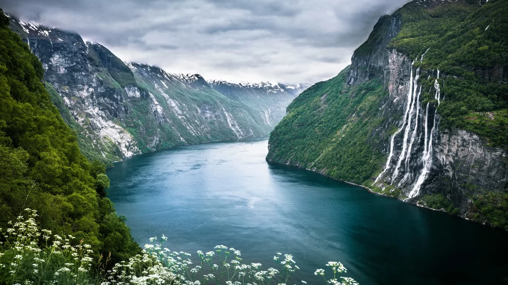 landscape fjord mountains water nature greenery