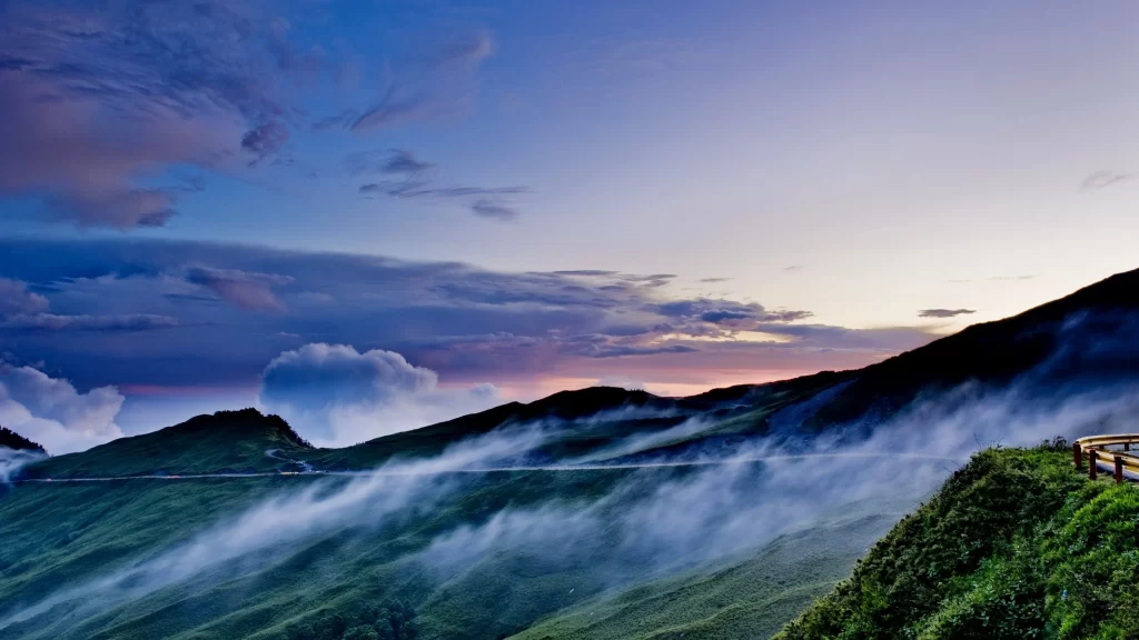 landscape mountains clouds mist sunrise nature