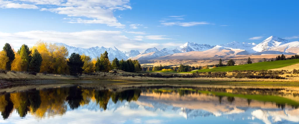 Landscape Mountains Lake Trees Reflection Sky