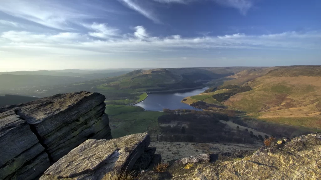 landscape nature lake hills sky clouds