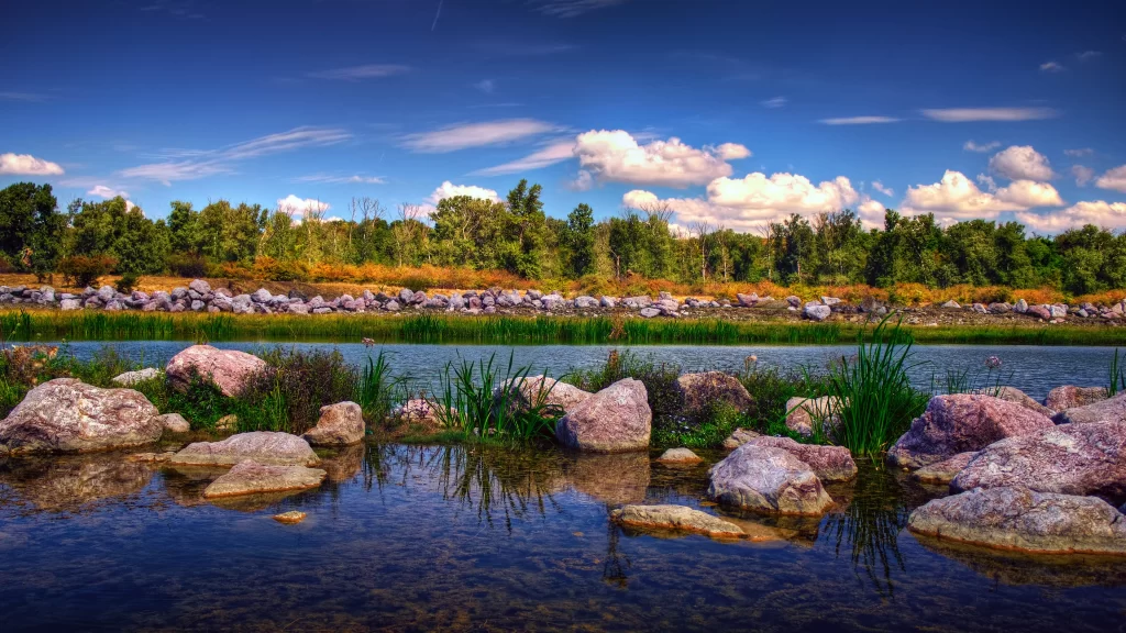landscape nature water rocks sky clouds