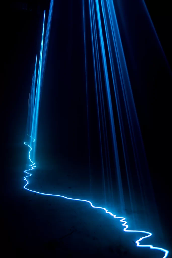 Light Beams Neon Blue Darkness Futuristic Abstract