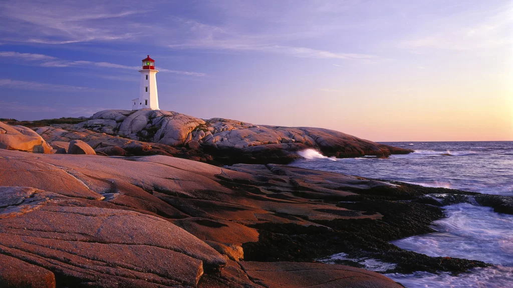 lighthouse rocky ocean sunset waves sky