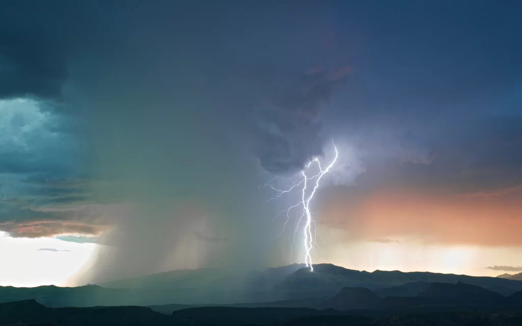 lightning storm clouds rain mountain landscape