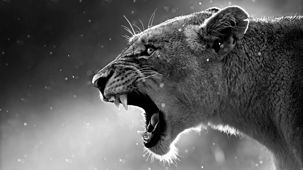 Lion Roar Teeth Fur Snow