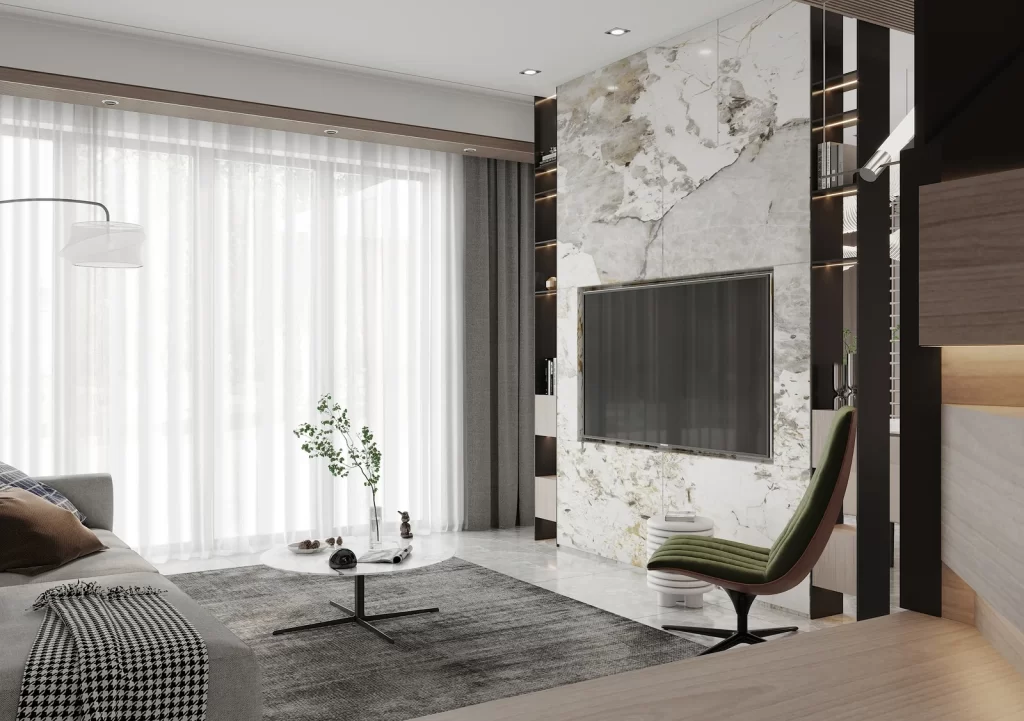 Living Room Contemporary Neutral Tones Modern Furniture Soft Lighting