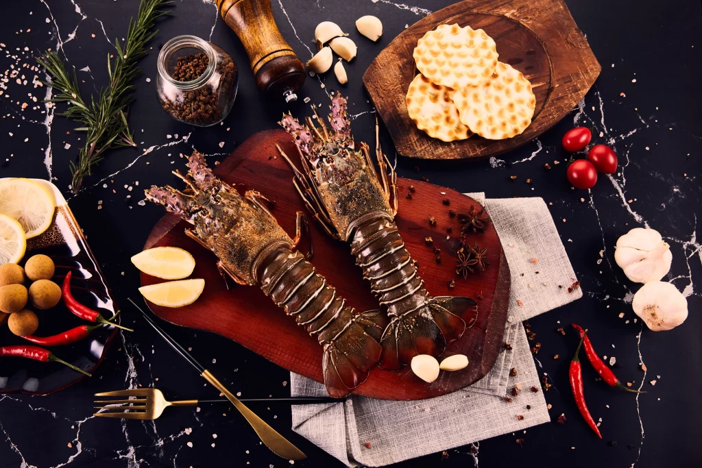 Lobster Tail Whole Spices Reddish Brown Dark Background