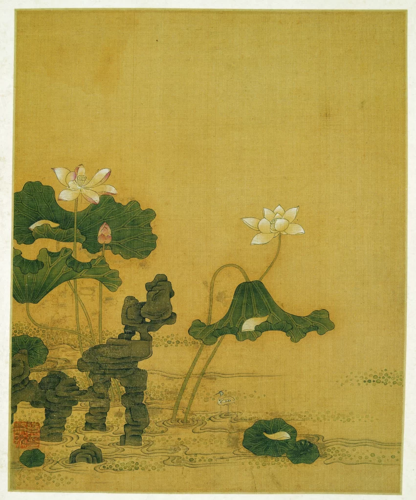 Lotus Flowers Taihu Rock Egret Chen Hongshou