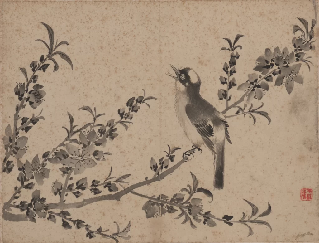Flower Leaf Pod bird Ink Painting Li Fangying