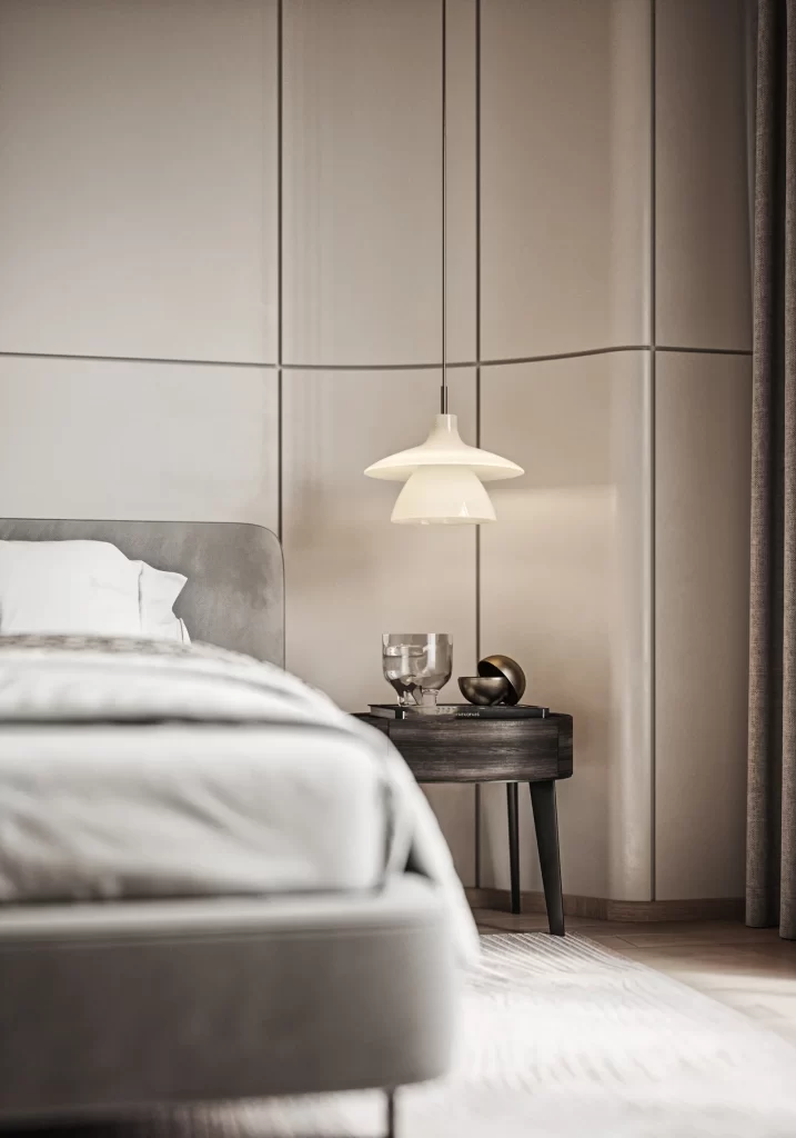 Minimalist Bedroom Neutral Tones Soft Lighting Wooden Furniture Simple Decor