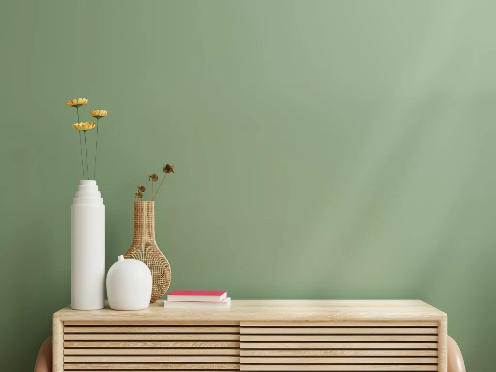 Minimalist Home Decor with Vases on Wooden Cabinet