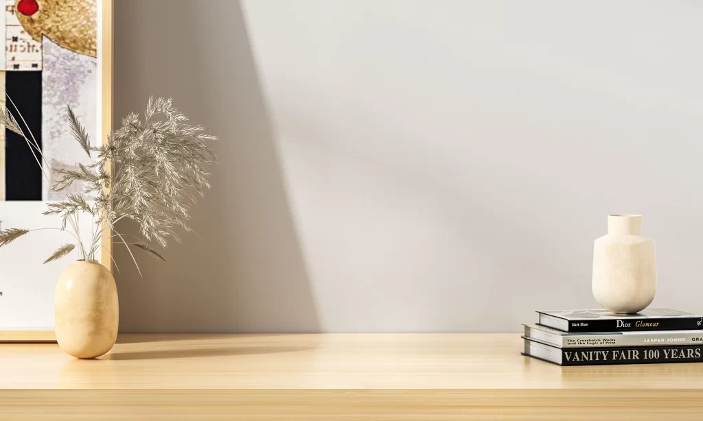 Minimalist Interior Styling with Ceramic Vases and Art Books